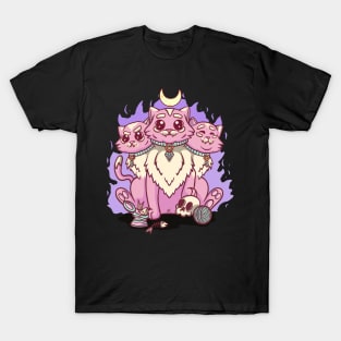 Kawaii Pastel Goth Cute Creepy 3 Headed Cat Skul, T-Shirt